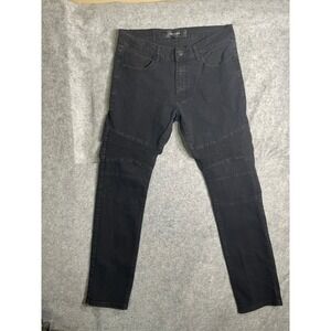 Reason Brand Mens Black Moto Biker Jeans Ribbed Panel Slim Fit Size 34